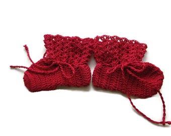 Baby Booties Red Baby Shoes Crochet Booties 4 " Newborn Shoes OOAK Booties Reborn Baby Doll