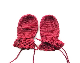Red Crochet mitten gloves for Baby, Newborn, preemie, reborn doll