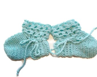 Baby Booties Aqua Baby Shoes Crochet Booties 3 and half " Newborn Shoes OOAK Booties Reborn Baby Doll