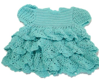 Crochet Baby Dress - Infant - preemie - Newborn - Reborn Doll Clothes - Aqua ruffle crochet Dress