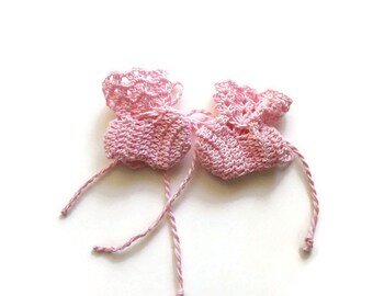 Baby Booties Light Pink Baby Shoes Crochet Booties 2 " Newborn Shoes OOAK Booties Reborn Baby Doll