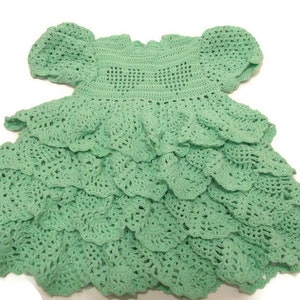 light green Crochet Baby Dress - Infant - preemie - Newborn - Reborn Doll Clothes - with heart pattern