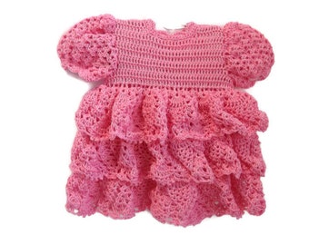 Preemie crochet pink dress, pink 3 tiers preemie crochet dress,  reborn doll dress, welcome home preemie dress handmade by crochet50 on Etsy