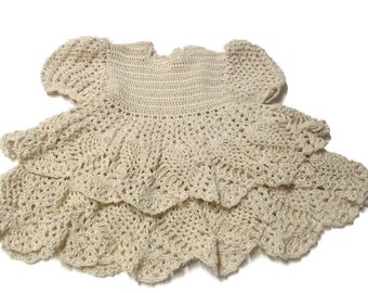 Crochet Lace Dress Baby girl Newborn Preemie Reborn doll handmade ,ooak Princess off white  ruffle Crochet Dress