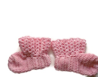 Baby Booties Pink Baby Shoes Crochet Booties 4 " Newborn Shoes OOAK Booties Reborn Baby Doll