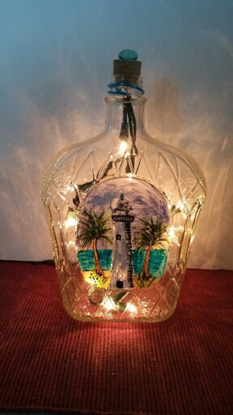 ON SALE Handpainted Glass Bottle Lamp Etsy