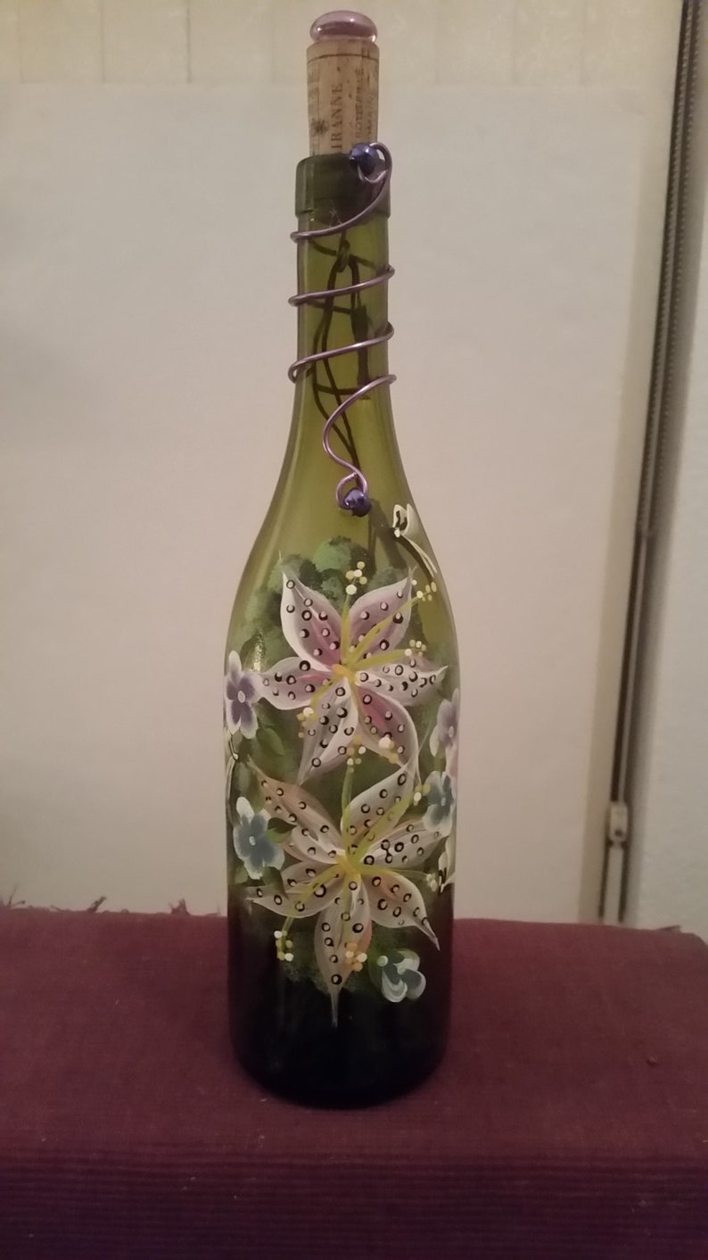 HandPainted Wine Bottle Lamp Etsy
