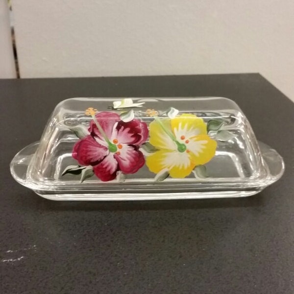 Hand-painted Glass Butter Dish