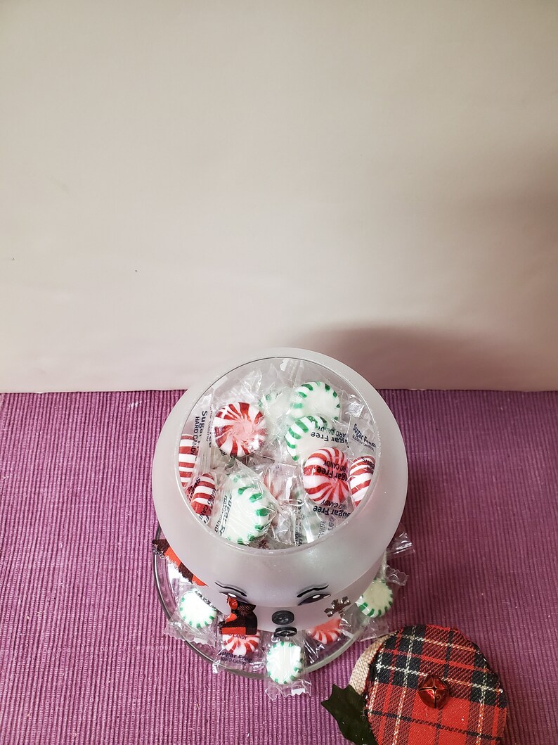 Lit Frosted Snowman Centerpiece Candy Dish Lighted Christmas Etsy