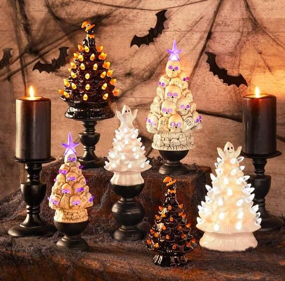 FLAT SHIPPING Retro Lighted Ceramic Halloween Trees Night Etsy