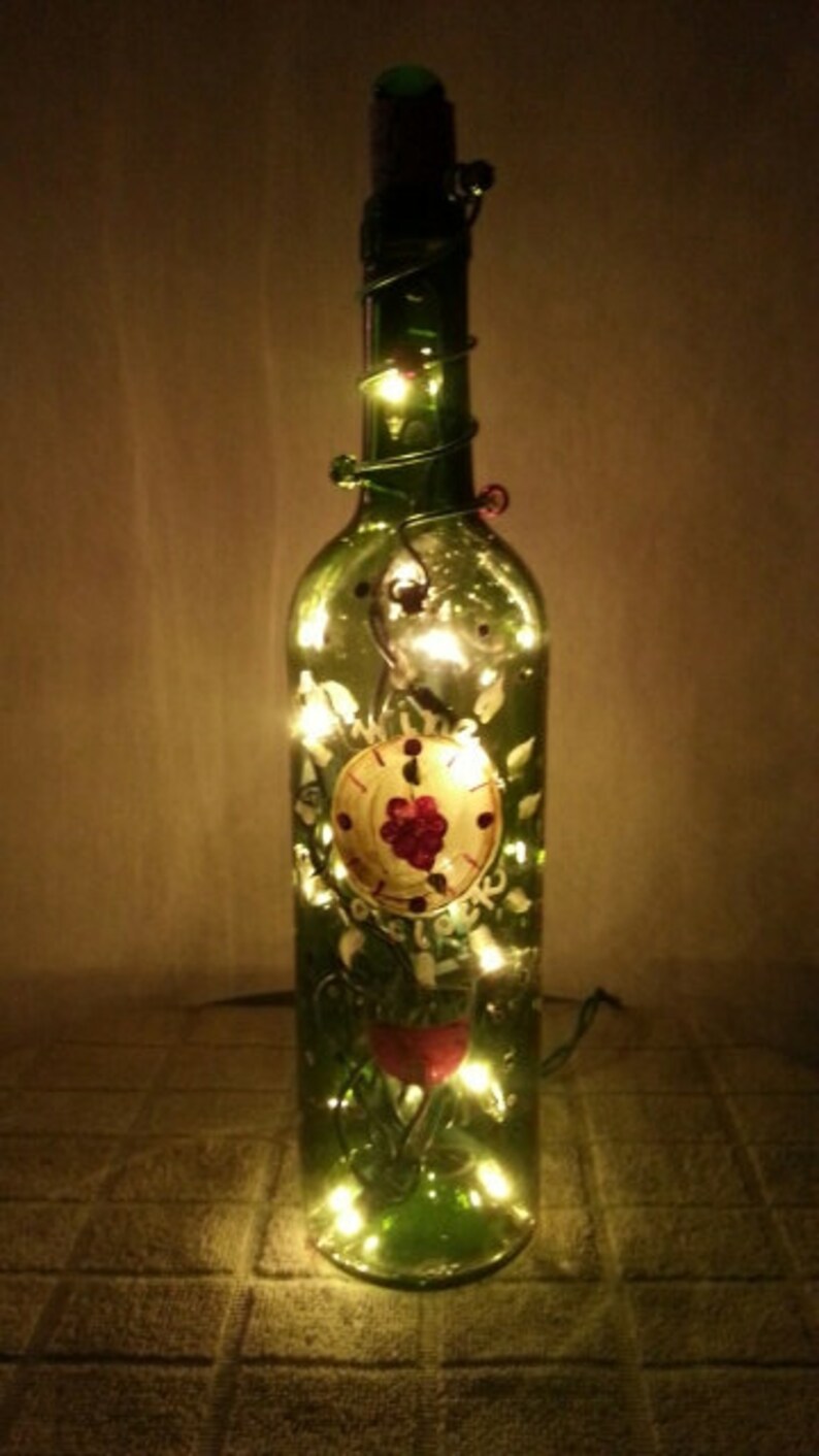 Handpainted Glass Wine Bottle Lamp Etsy