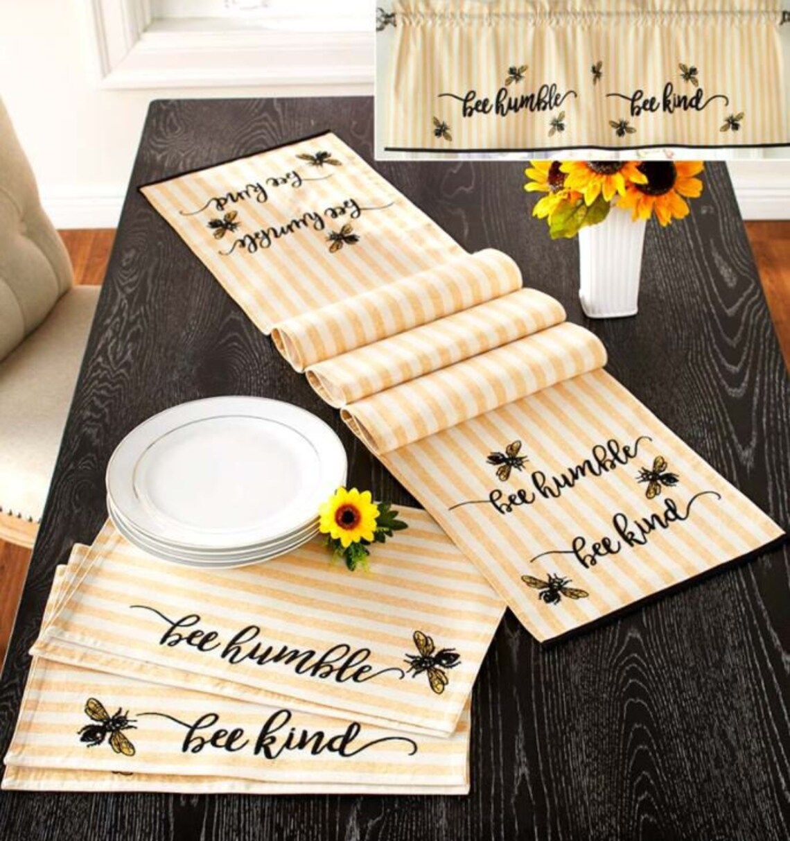 FLAT SHIPPING Farmhouse Bee Humble Bee Kind Home Table Linens Etsy