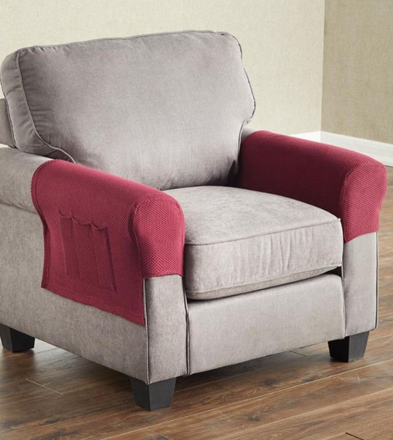 FLAT SHIPPING Sets of 2 Stretch Armrest Covers With Pockets Etsy