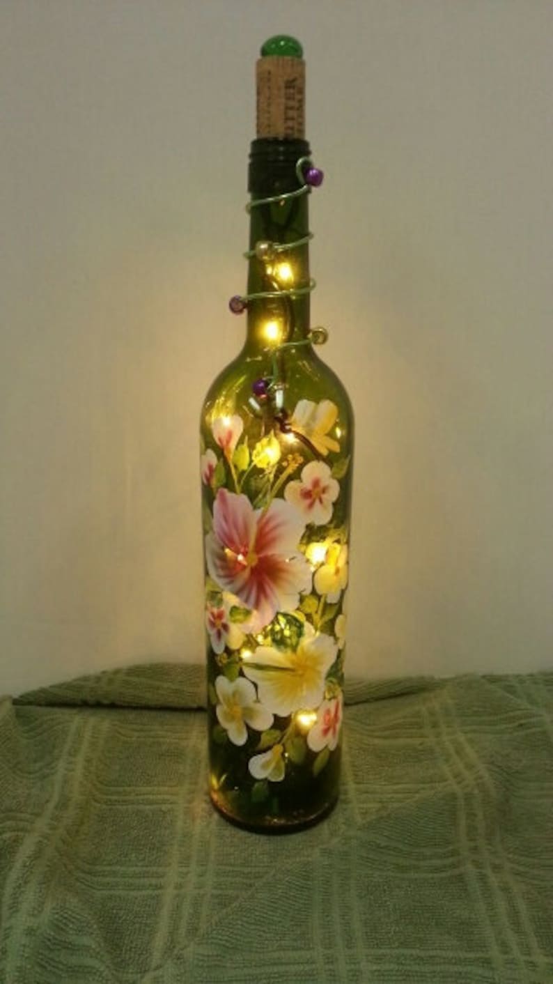 HandPainted Wine Bottle Lamp Etsy
