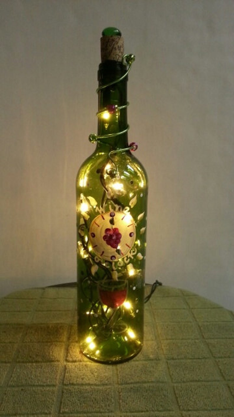 Handpainted Glass Wine Bottle Lamp Etsy