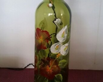 Hand-Painted Glass Wine Bottle Lamp