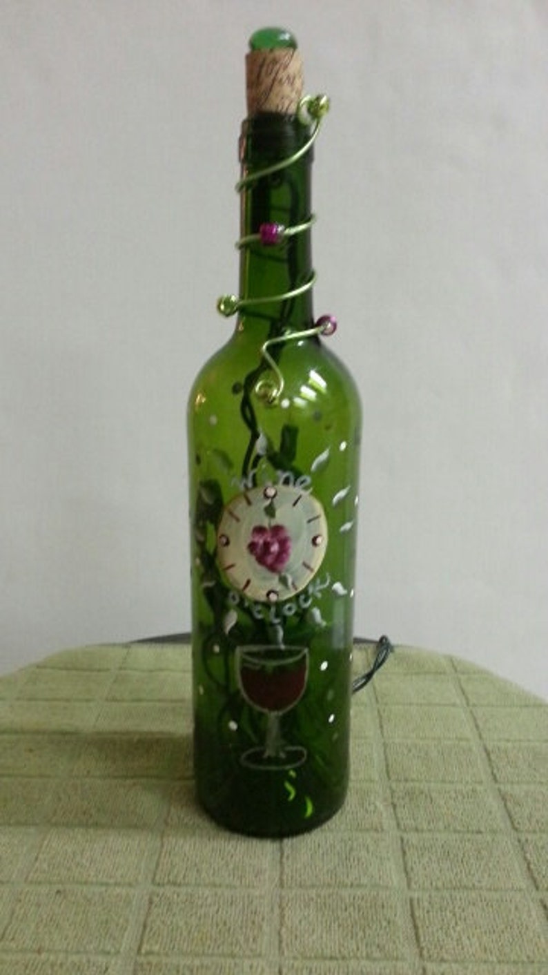 Handpainted Glass Wine Bottle Lamp Etsy