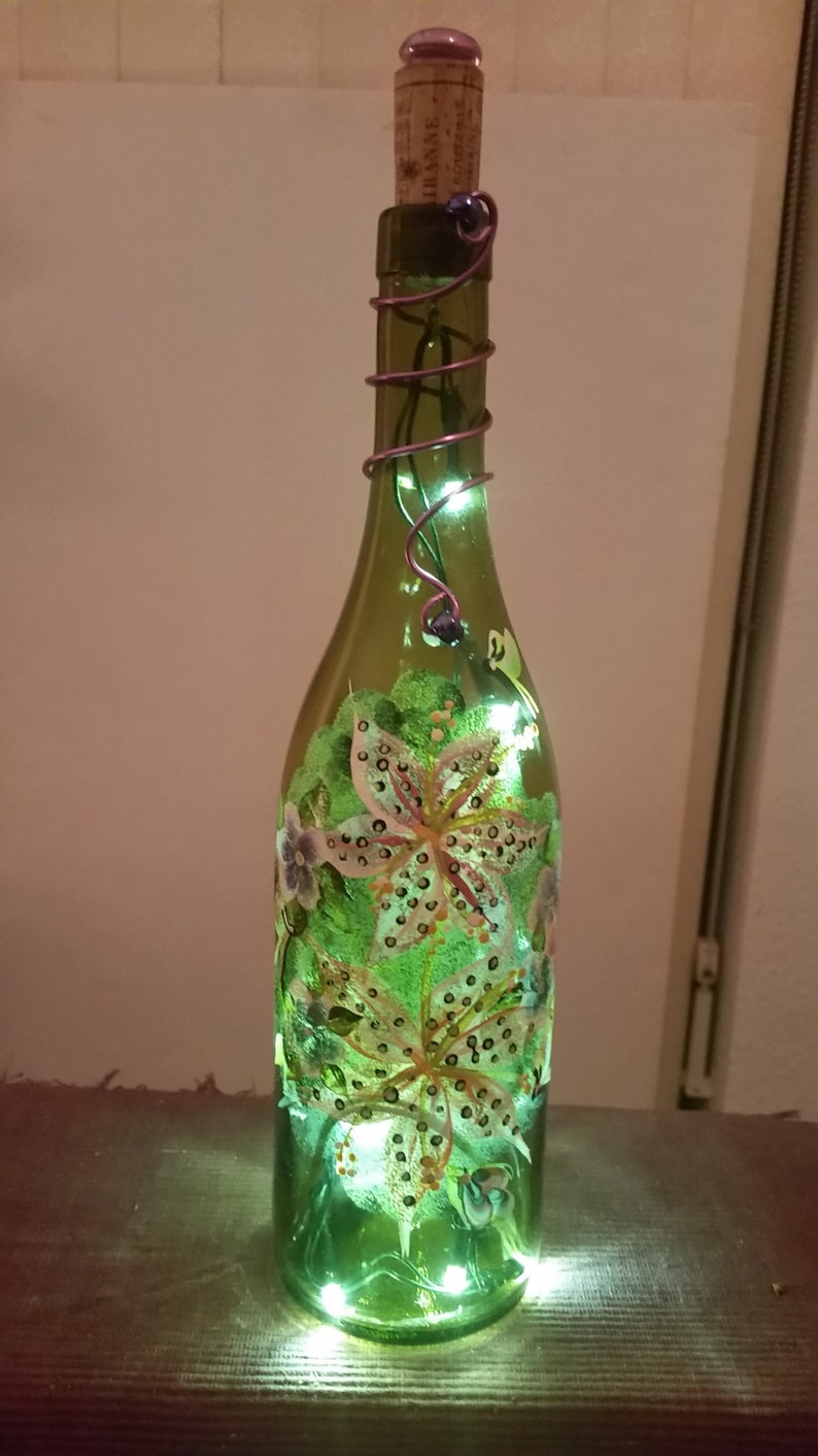 HandPainted Wine Bottle Lamp Etsy