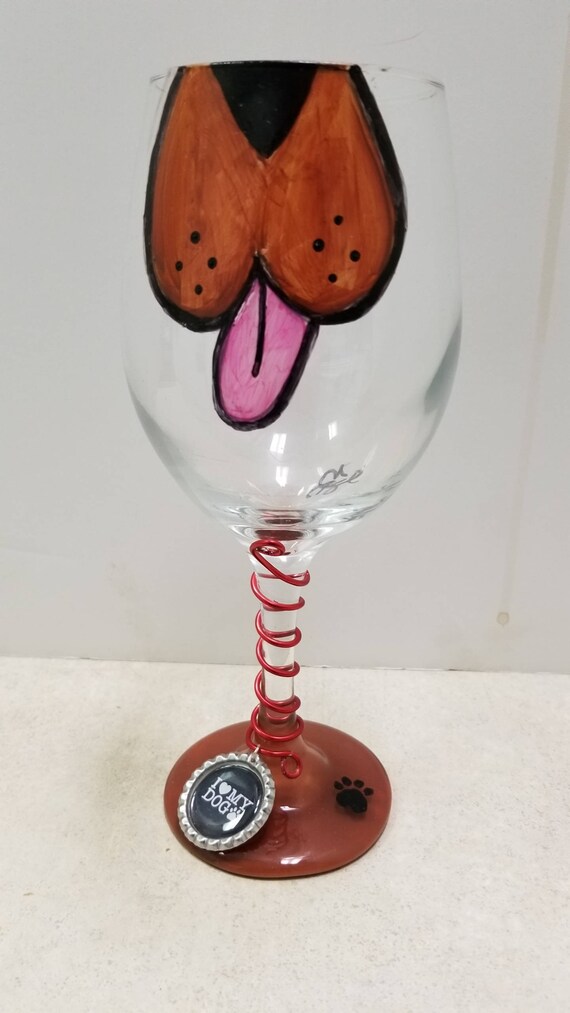 Hand Painted Dog Wine Glasses Etsy