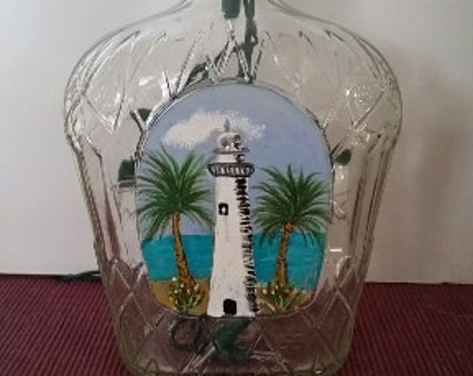 ON SALE Handpainted Glass Bottle Lamp Etsy
