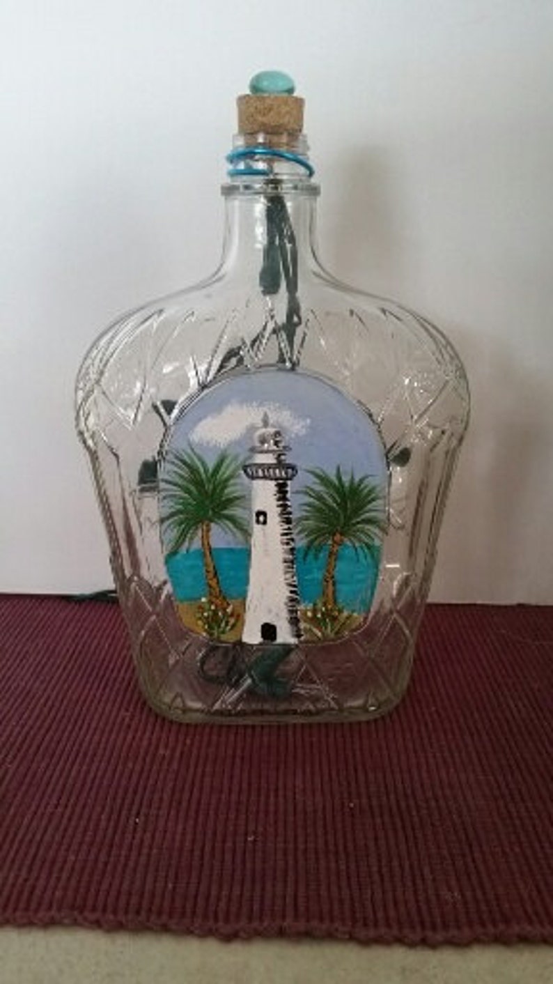 ON SALE Handpainted Glass Bottle Lamp Etsy