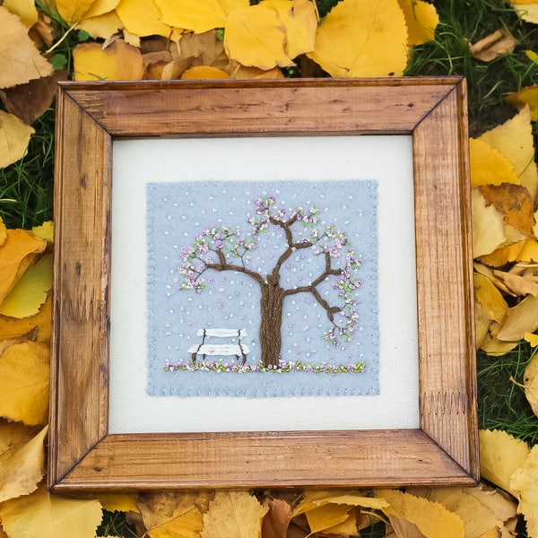 Textile art, Wall decor, Home decor, Embroidery wall art, Bead embroidery, Felt embroidery, Embroidery Blooming Tree, In The Garden