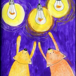 Carte postale numérique - Deux chats roux tendent leurs pattes vers la lampe