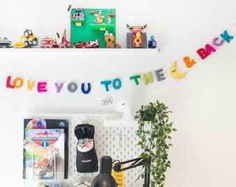 ABC Love You To The Moon & Back Garland. Alphabet Garland Quote garland. Letters Felt. Nursery Decor. Educational Kids Room Decor. Bunting