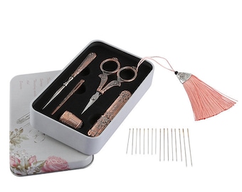 Scissor Gift Set, Embroidery Sewing Kit, Vintage style supplies tool, Antique Retro Style, Needles, Threader, Thimble, Awl, Gift For Her Mom