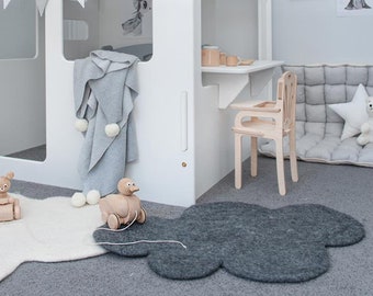 Felt CLOUD RUG REGULAR, Felt Rug, <Charcoal Grey> Nursery Rug, Felted Rug, Kids Room Rug, Children decor, Wool Rug, Playmat