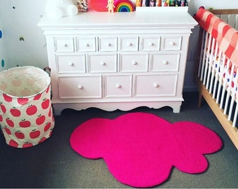 Felt CLOUD RUG LARGE, Felt Rug, <Hot pInk> Nursery Rug, Felted Rug, Kids Room Rug, Children decor, Wool Rug, Playmat