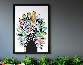 PEACOCK Art Print <POSTER Size> Illustration  Kids Art Print, Kids Room decor, Nursery, Baby, Wall Art, Poster, Girls Room Decor