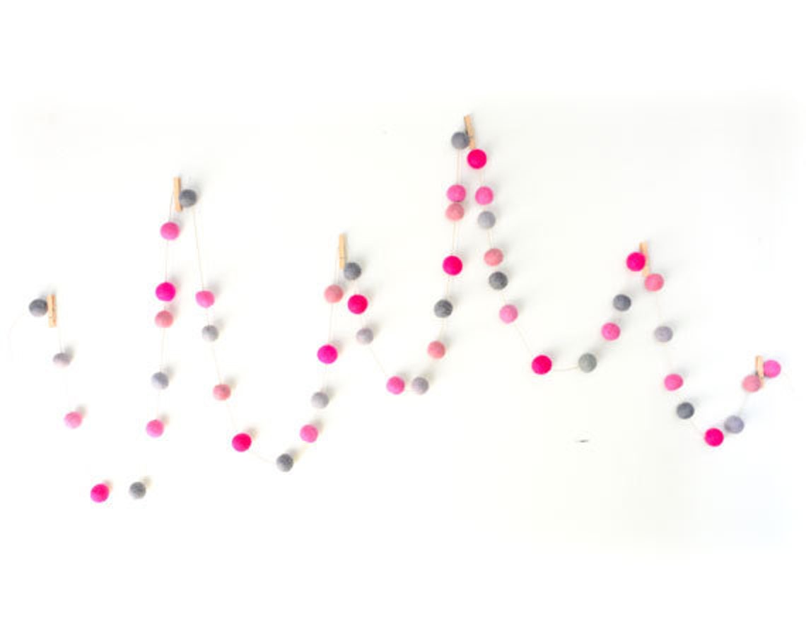 Pink Felt Ball Garland. Nursery Decor. Felt Balls. Wedding Etsy