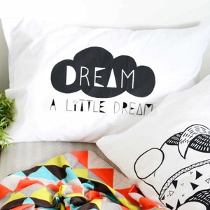 Dream A Little Dream Pillowcase Black, Kids Pillowcases, Pillow, Pillow case, Kids room, Bedding, Nursery, Children image 2