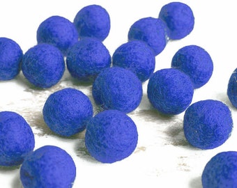 BLUE 2cm Felt Balls x20 Wool. Colourful beads. Mixed colours. Bulk. Party Decor.