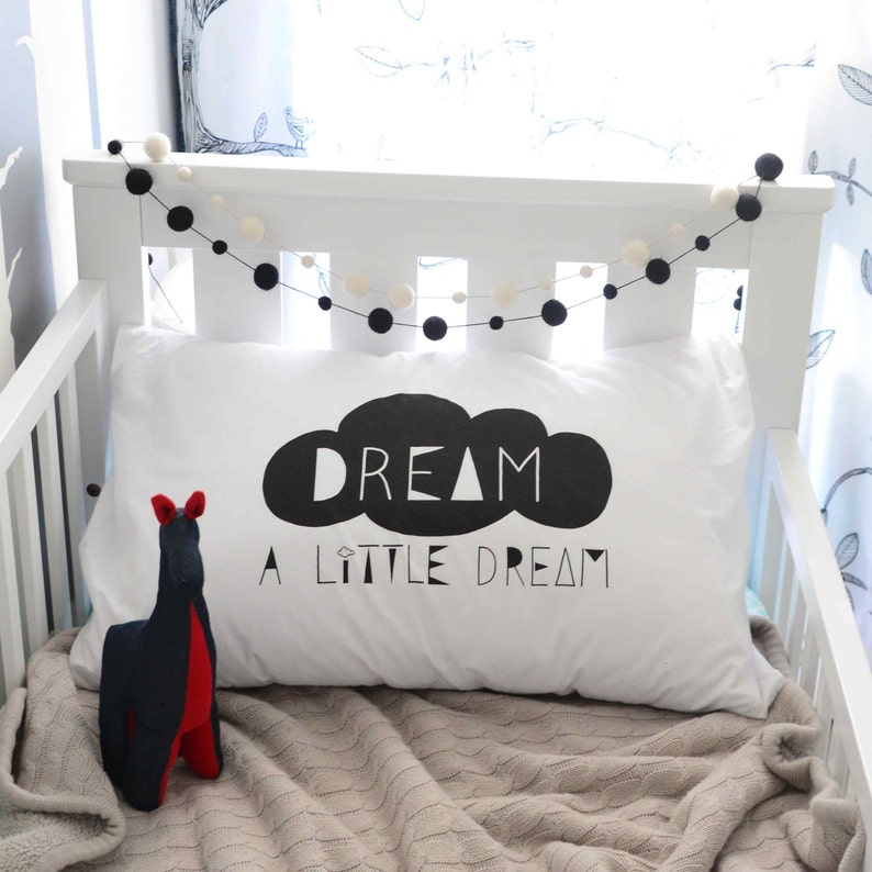 Dream A Little Dream Pillowcase Black, Kids Pillowcases, Pillow, Pillow case, Kids room, Bedding, Nursery, Children image 1