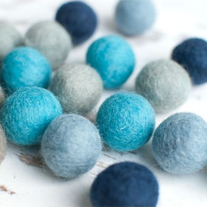 Blue Felt Balls x20. 2cm. Mixed Blue Grey Wool Felt Balls. Beads. Kids DIY Craft Supplies. DIY Garland Pom Pom. Winter Shade Party Decor. image 1