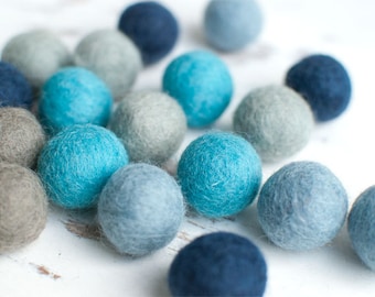 2cm Felt Balls x5 Blue Mix. 2cm. Mixed Blue Grey Wool Felt Balls. blue beads. Bulk. Winter Shade Felt Balls Party Decor.