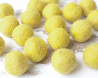 Yellow Felt Balls x20. 2.5cm. Wool. Colourful beads. Mixed colours. Bulk. Party Decor.