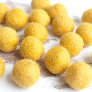 Mustard Yellow Felt Balls x20. 2cm. Wool. Colourful beads. Mixed colours. Bulk. Party Decor. image 1