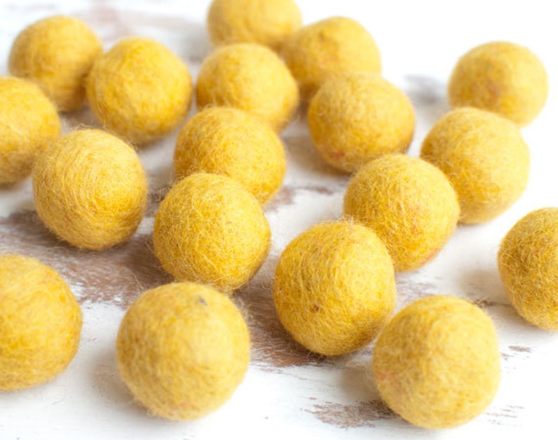 Mustard Yellow Felt Balls x20. 2cm. Wool. Colourful beads. Mixed colours. Bulk. Party Decor. image 1