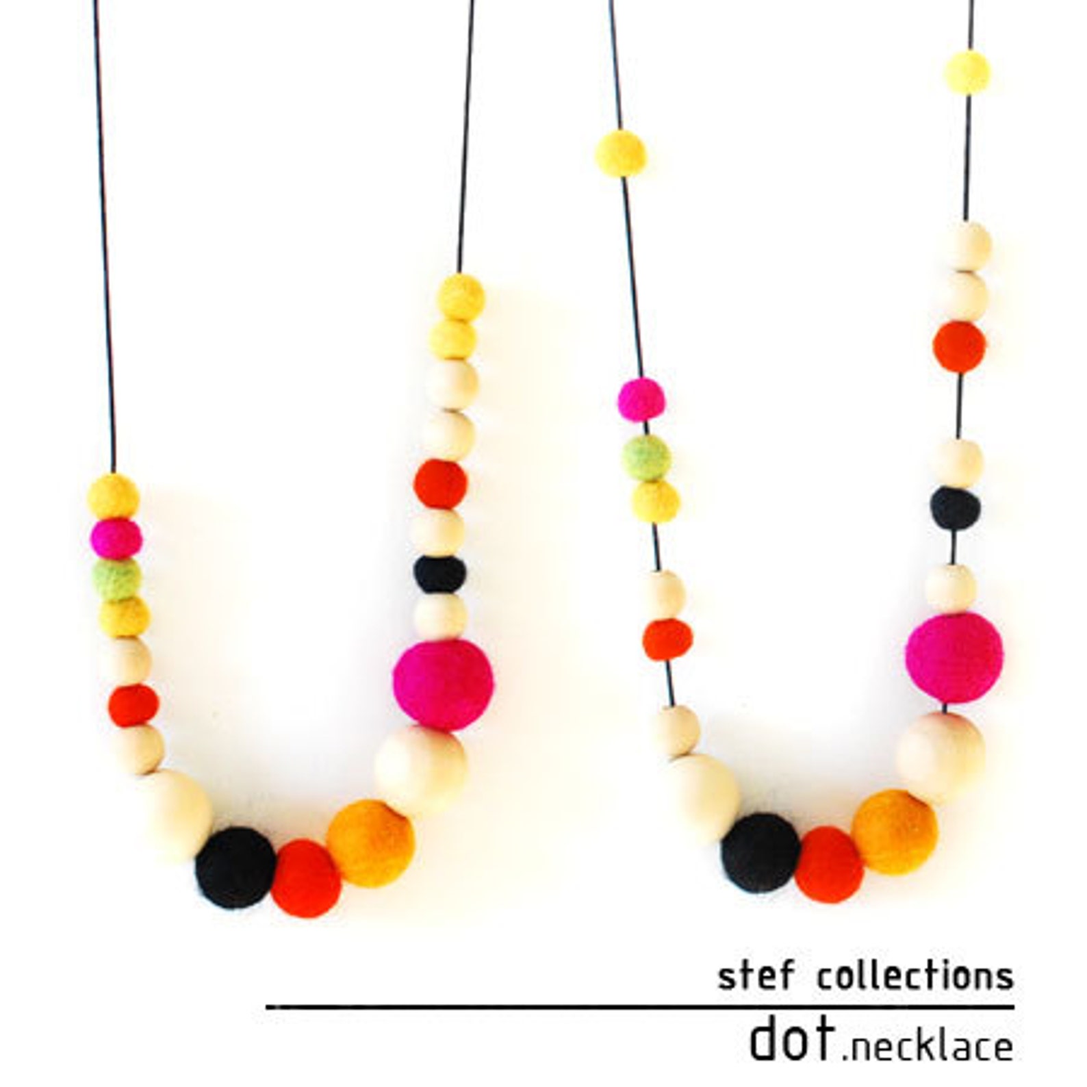 Colourful Necklace. Felt Ball Necklace. Wooden Bead Necklace. Etsy