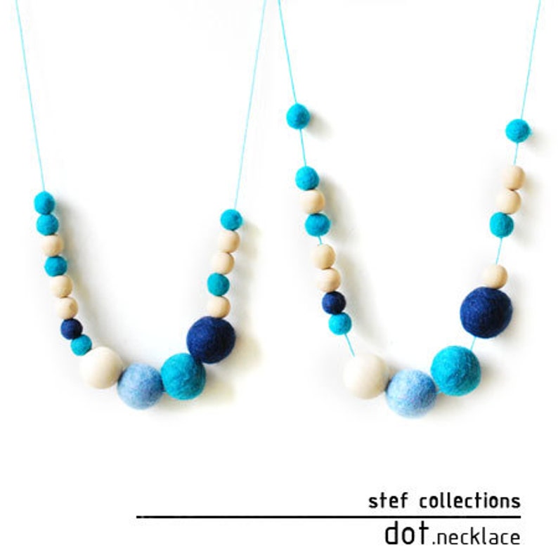 Felt Balls Necklace. Blue Necklace. Wooden Bead Necklace. Blue Skies Necklace. Chunky Necklace. Large Bead Necklace. image 3