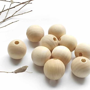 25mm Wooden Beads x5, 10, 20, 40 Wood Natural Round DIY Craft Jewellery Spacer Findings Necklace Beading Supplies Bulk
