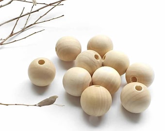 25mm Wooden Beads x5, 10, 20, 40 Wood Natural Round DIY Craft Jewellery Spacer Findings Necklace Beading Supplies Bulk