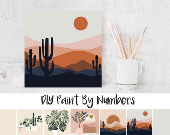 Kit di pittura fai da te con i numeri, paesaggio astratto naturale, cactus di montagna, decorazione da parete per la casa, kit di avviamento per bambini e adulti.