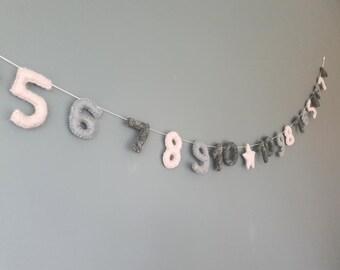 Numbers Garland. 123 Garland. 1 to 10 Educational garland gift. GREY Felt garland. Nursery wall decor. Kids Room Decor. Felt bunting.