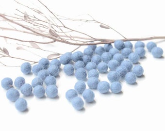 1cm Felt Balls LIGHT BLUE x50 1cm to 1.5cm. Wool. Felt beads. Kids Craft Scrapbooking Party Decor. DIY