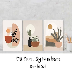 Paint By Numbers DIY Painting Kit, 20x30cm Framed Canvas Abstract Pot PLANT BUNDLE Home Wall Decor Art Craft Supplies Kids Adult Beginners