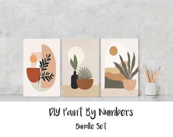 Paint By Numbers DIY Painting Kit, 20x30cm Framed Canvas Abstract Pot PLANT BUNDLE Home Wall Decor Art Craft Supplies Kids Adult Beginners